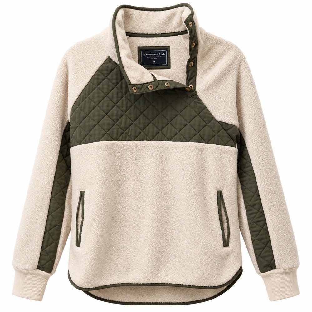 Abercrombie & Fitch Sherpa Fleece Quilted Asymmetrical Snap Pullover Jacket